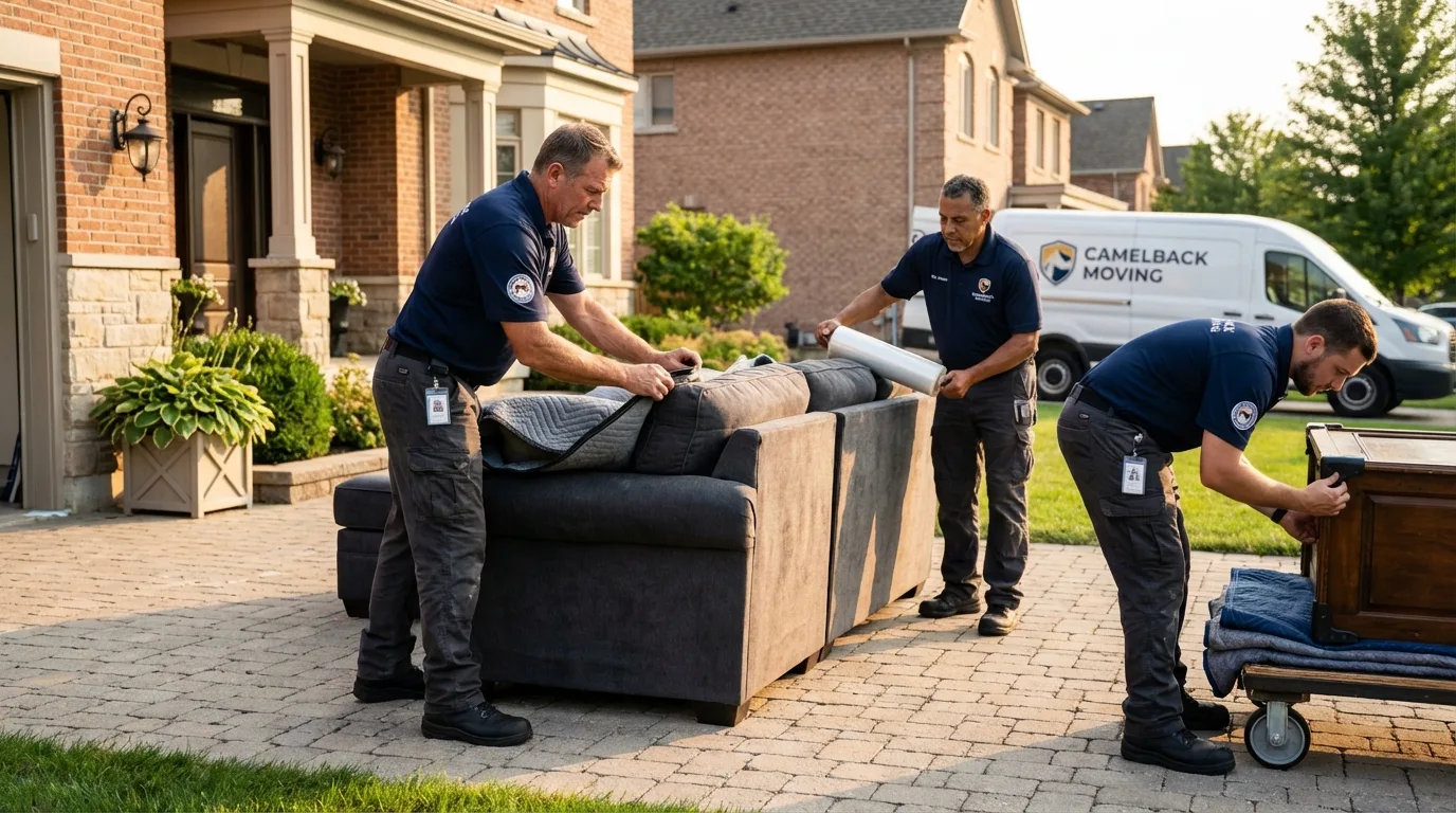 Large estate moving crew wrapping furniture in Elkhorn, NE